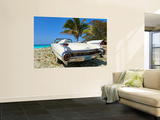 Classic 1959 White Cadillac Auto on Beautiful Beach of Veradara  Cuba