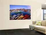 Town Buildings and Colorful Boats in Bay  Rockport  Maine  USA