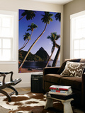 Palm Trees and Fishing Boats on Soufriere Beach with One of the Pitons in the Background