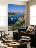 Nile River  Feluccas on the Nile River and Old Cataract Hotel  Aswan  Egypt