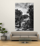 Two Children Walking Down a Dirt Road Going Fishing on a Summer Day
