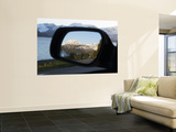 Reflection in Rearview Mirror of Lyngen Alps Surrounded by Kjosen Fjord