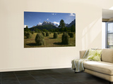Haystacks in Field with Croda Rossa Dolomite Peaks in Distance