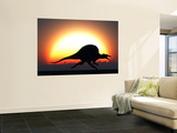 A Silhouetted Spinosaurus Sprinting Against a Setting Set at the End of a Jurassic Day