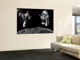 A Manned Maneuvering Vehicle Prepares to Descend to the Surface of a Small Asteroid