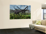 Two Giant Diplodocus Herbivore Dinosaurs Grazing During the Jurassic Period on Earth