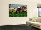 A Lone Torosaurus Dinosaur Feeding on Plants