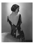 Vogue - February 1934 - Model in Printed Dress with Low-Cut Back