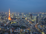 Sunset Aerial of Downtown Including Tokyo Tower and Rainbow Bridge  Tokyo  Japan