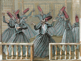 Dance of the Sufi Dervishes  19th Century Colored Engraving