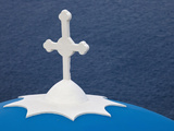 Church with Blue Dome and White Cross in Village of Firostefani  Santorini  Greece