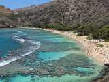 Aerial of Hanauma Bay Reef Snorkelers Near Oahu  Hawaii