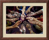 Pakistani Girls Show Their Hands Painted with Henna Ahead of the Muslim Festival of Eid-Al-Fitr