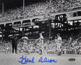 Hank Aaron Shaking Hands Crossing Home Plate Horizontal B&W Photo