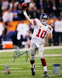 Eli Manning Signed Super Bowl XLVI Throw Vertical Photo