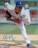 Clayton Kershaw White Jersey Follow Thru Close Up Vertical