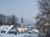 Bad Tolz Spa Town Covered By Snow at Sunrise  Bavaria  Germany