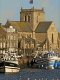 Harbour and Fishing Boats With Houses and Church in the Background  Barfleur  Normandy  France