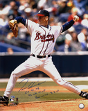 Tom Glavine- Releasing Ball with CY 91 98  95 WS MVP and 300 Wins 8-5-07 Inscriptions