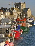 Harbour and Fishing Boats With Houses and Church in the Background  Barfleur  Normandy  France