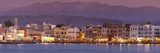 Harbour at Dusk and White Mountains  Chania  Crete  Greek Islands  Greece  Europe