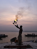 Sunrise Ritual at the River Ganges  Varanasi (Benares)  Uttar Pradesh  India  Asia