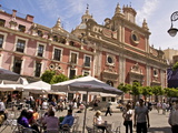Outdoor Cafes and Tourists in Plaza Del Salvador  Seville  Andalusia  Spain  Europe