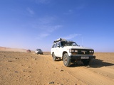 Jeeps Driving Through Desert  Erg Murzuq  Sahara Desert  Fezzan  Libya  North Africa  Africa