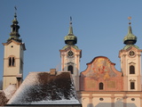 Towers of Baroque Michaelerkirche Church Dating From 1635  at Sunset  Michaelerplatz  Austria