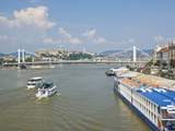 View of Elizabeth Bridge (Erzebet Hid)  and Cruise Boats on the River Danube  Budapest  Hungary