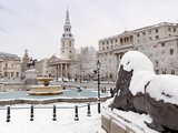 Trafalgar Square in Winter Snow  London  England  United Kingdom  Europe