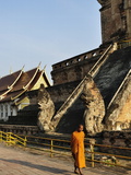 Monk Walking Past Wat Chedi Luang  Chiang Mai  Thailand  Southeast Asia  Asia