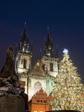Christmas Tree  Gothic Tyn Church and Statue of Jan Hus  Old Town Square  Stare Mesto  Prague