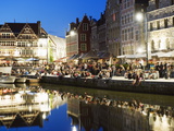 Night Time Reflection of Waterfront Town Houses  Ghent  Flanders  Belgium  Europe