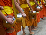 Procession of Buddhist Monks Collecting Alms and Rice at Dawn  Luang Prabang  Laos  Indochina