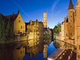Reflection in Canal of Belfort (Belfry Tower)  Old Town  Bruges  Flanders  Belgium