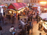 Stalls and People at Christmas Market at Dusk  Old Town Square  Stare Mesto  Prague