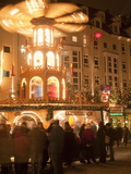 Hot Wine (Gluhwein) Stall With Nativity Scene on Roof at Christmas Market  Dresden  Germany