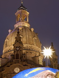 Nativity Scene at Christmas Market in Front of Frauen Church  Neumarkt  Dresden  Germany