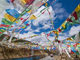 Prayer Flags Crossing the Friendship Highway Between Lhasa and Kathmandu  Tibet  China  Asia