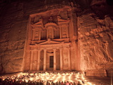Nightime Tourist Show in Candlelight  in Front of the Treasury (El Khazneh)  Petra  Jordan