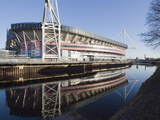 Reflection of Millennium Stadium in River Taff  Cardiff  Wales  United Kingdom  Europe