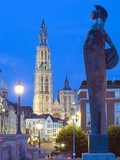 Night Illumination  Tower of Onze Lieve Vrouwekathedraal  Antwerp  Flanders  Belgium  Europe