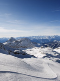 Skiers  Mountain Scenery in Cervinia Ski Resort  Cervinia  Valle D'Aosta  Italian Alps  Italy