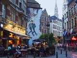 Outdoor Cafes and Brousaille Wall Mural of a Couple Walking Arm in Arm  Brussels  Belgium  Europe