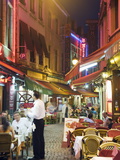 Outdoor Dining in Narrow Street of Restaurants  Brussels  Belgium  Europe