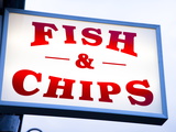 Fish and Chips Sign in Conwy  Clwyd  Wales  United Kingdom  Europe