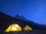 Illuminated Tents at Island Peak Base Camp  Sagarmatha National Park  Himalayas