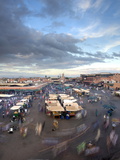 View Over Djemaa El Fna at Dusk With Foodstalls and Crowds of People  Marrakech  Morocco