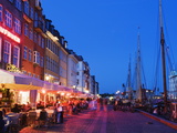 Outdoor Dining and Boats in Nyhavn Harbour  Copenhagen  Denmark  Scandinavia  Europe